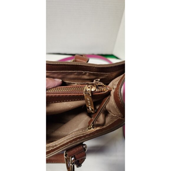 Anne Klein Arianna Satchel Pebble Leather rown Violet With Strap - Picture 8 of 9